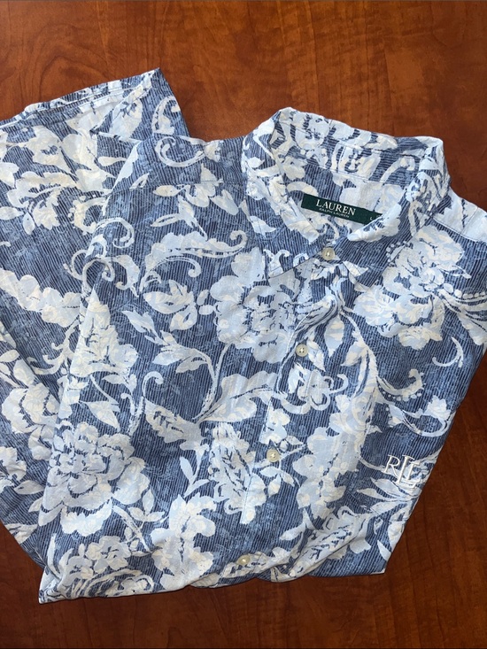 Ralph Lauren Other - Ralph Lauren Cover Up Blue Floral 3/4 roll up Sleeve Tunic Breezy Button Up